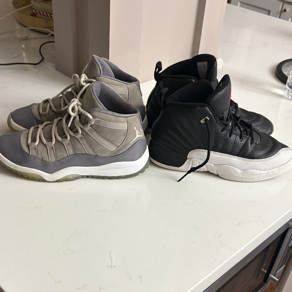 2 pairs of Jordans Gray and Black High-Top Sneakers